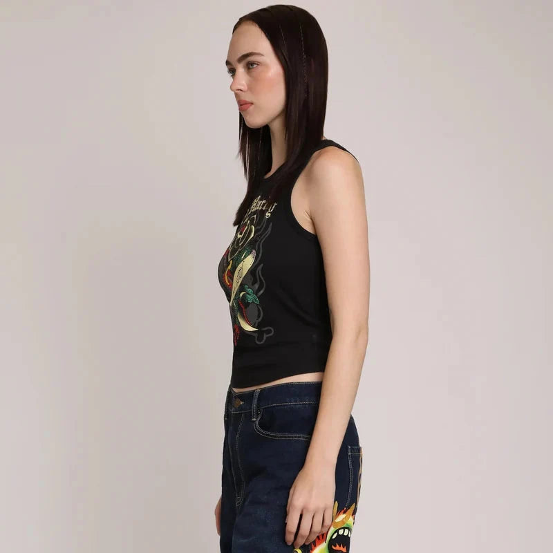 ED HARDY BLACK ROSE RHINESTONE TANK BLACK