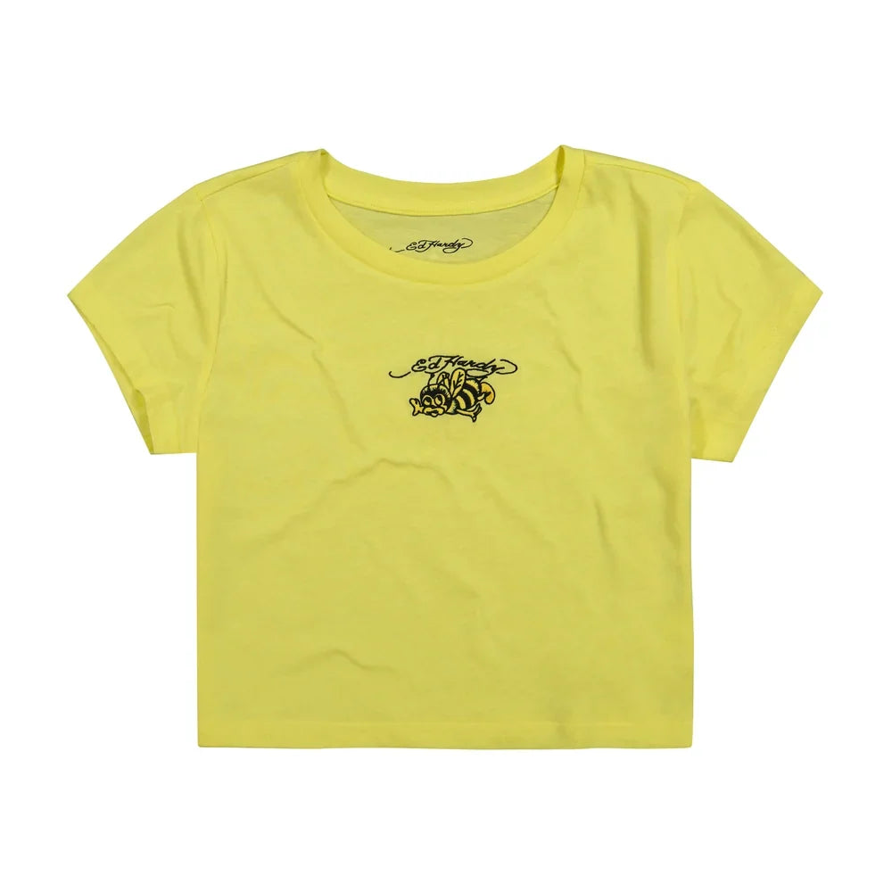 ED HARDY BUMBLEBEE EMBROIDERED BABY TEE LEMON