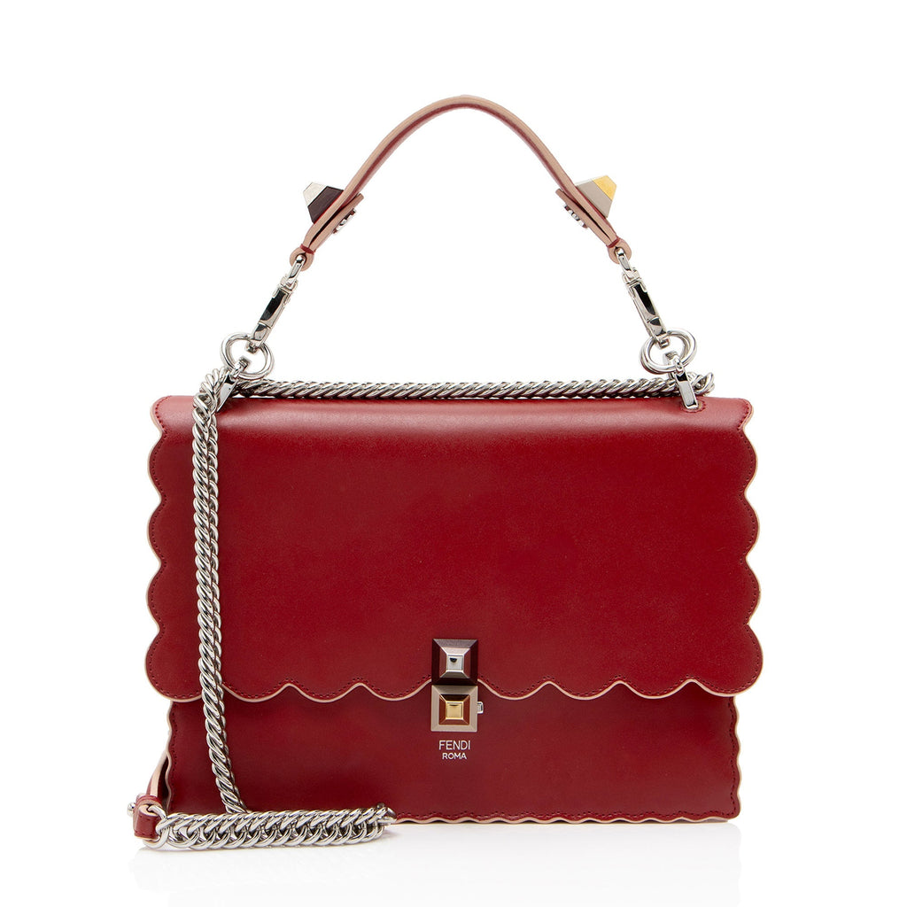 Fendi Calfskin Studded Kan I Medium Shoulder Bag - Pink/Red