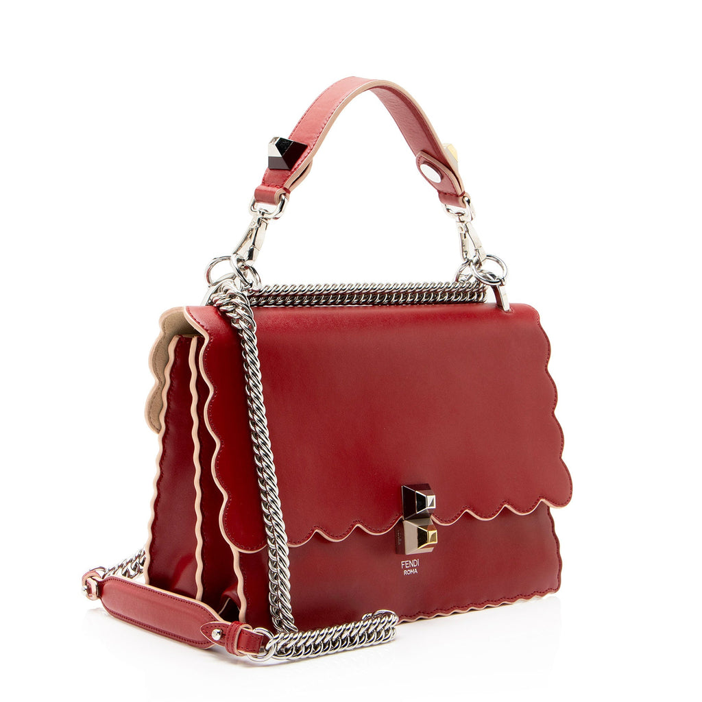 Fendi Calfskin Studded Kan I Medium Shoulder Bag - Pink/Red