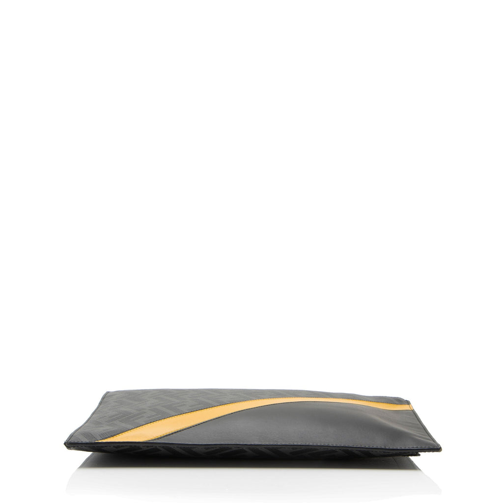 Fendi Coated Canvas FF Diagonal Clutch - Black/Grey/Yellow