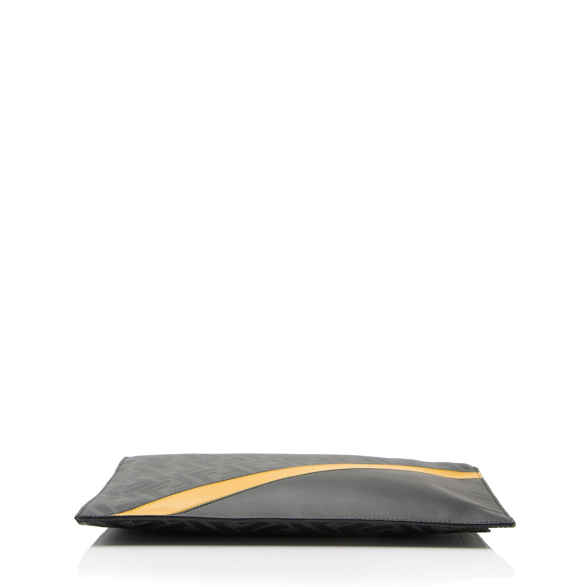 Fendi Coated Canvas FF Diagonal Clutch - Black/Grey/Yellow