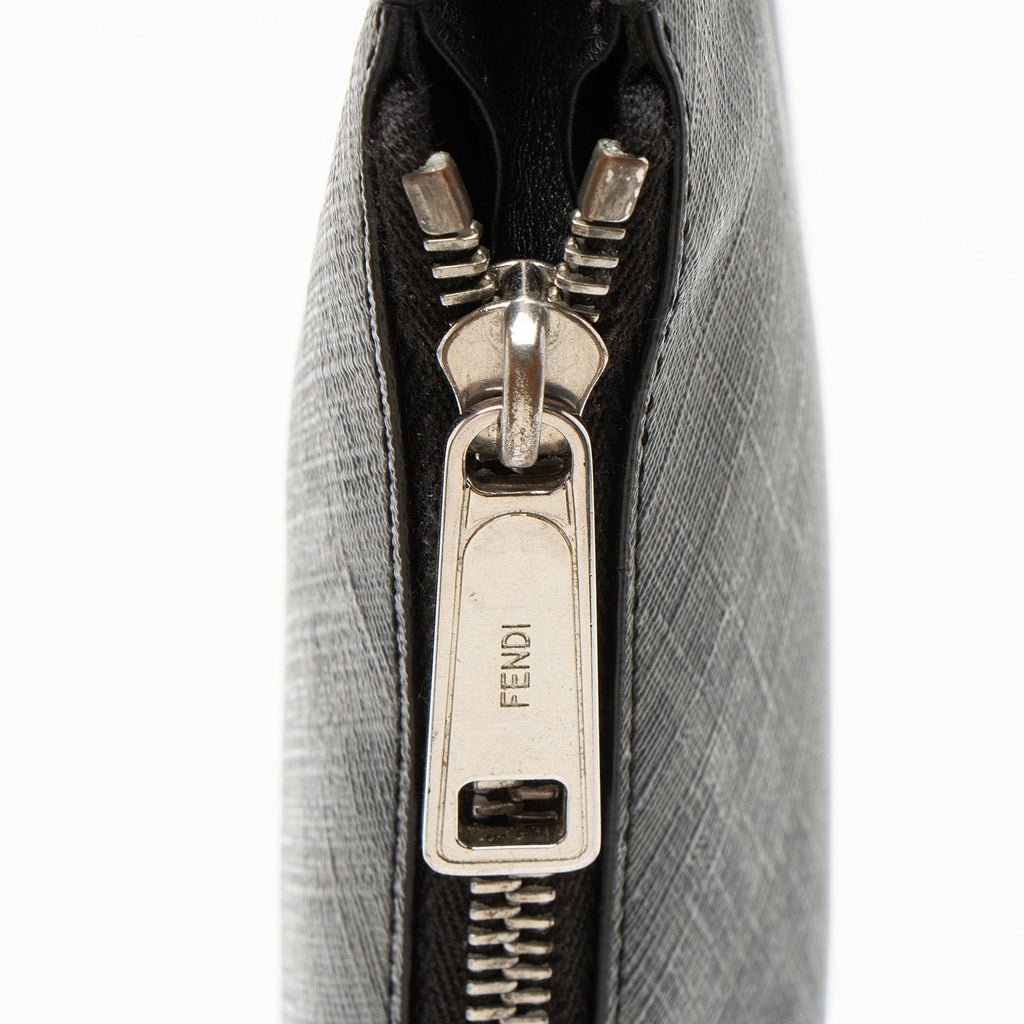 Fendi Coated Canvas FF Diagonal Clutch - Black/Grey/Yellow