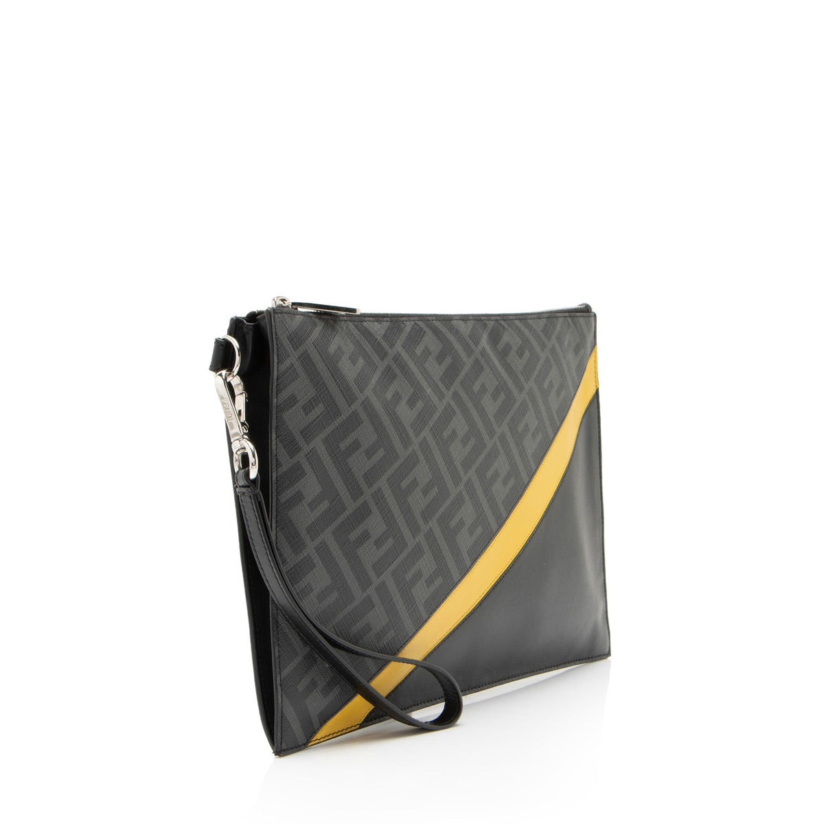 Fendi Coated Canvas FF Diagonal Clutch - Black/Grey/Yellow