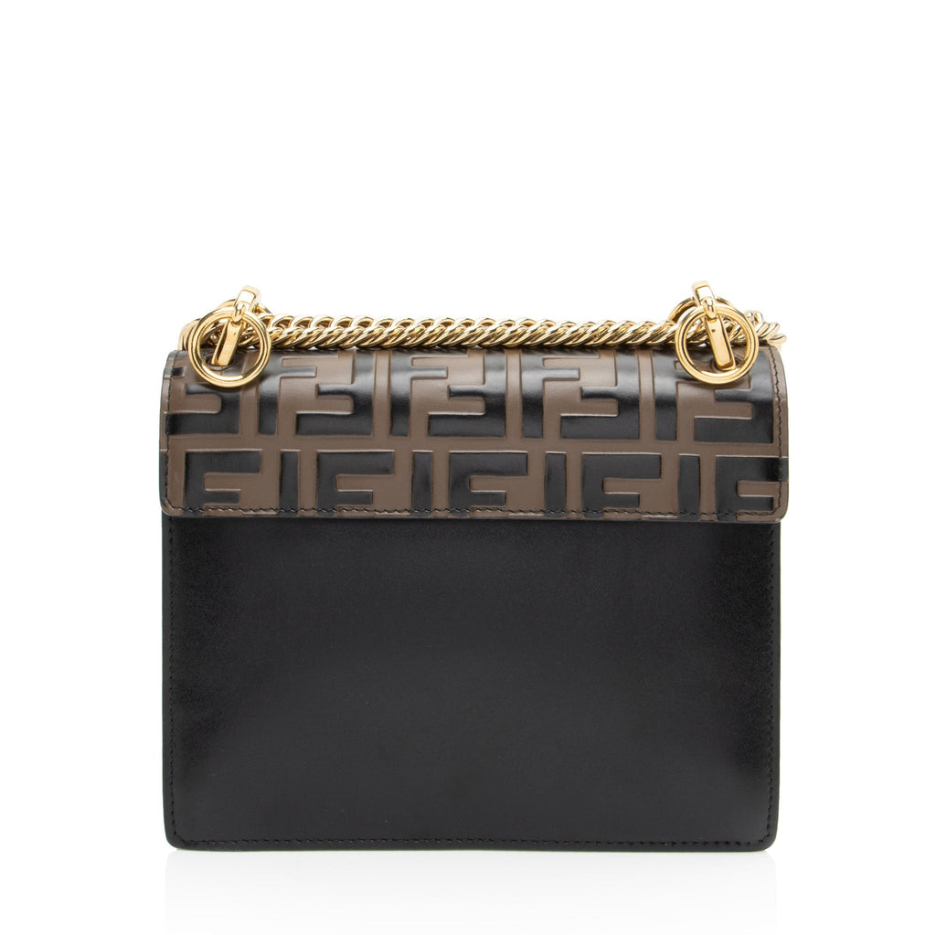 Fendi FF Embossed Calfskin Kan I Small Shoulder Bag - FINAL SALE - Black/Brown