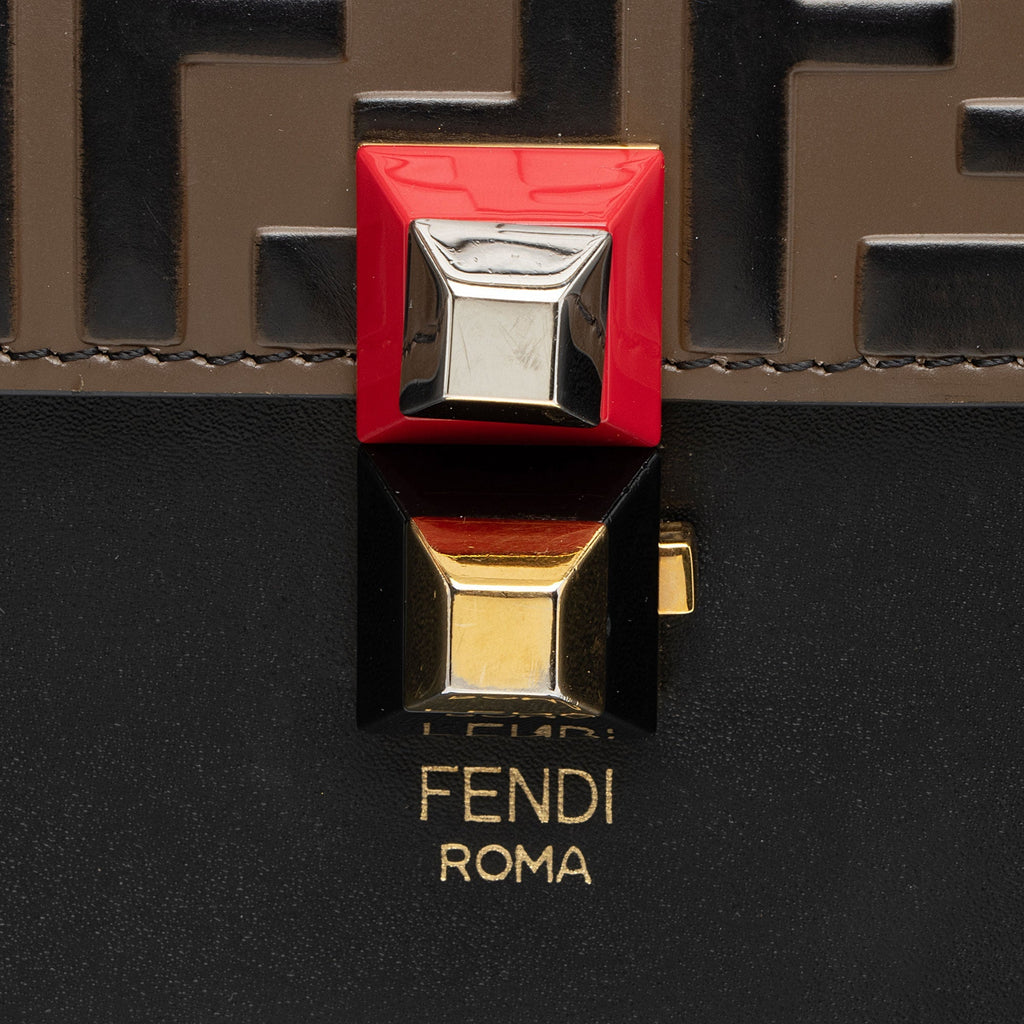 Fendi FF Embossed Calfskin Kan I Small Shoulder Bag - FINAL SALE - Black/Brown