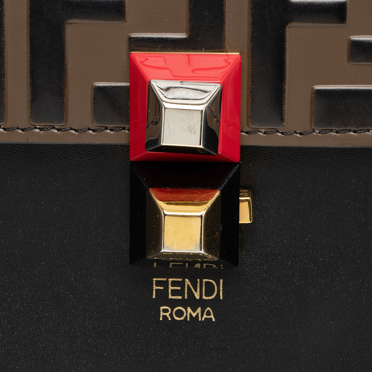 Fendi FF Embossed Calfskin Kan I Small Shoulder Bag - FINAL SALE - Black/Brown