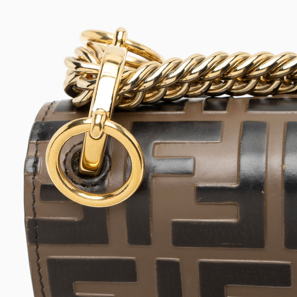 Fendi FF Embossed Calfskin Kan I Small Shoulder Bag - FINAL SALE - Black/Brown