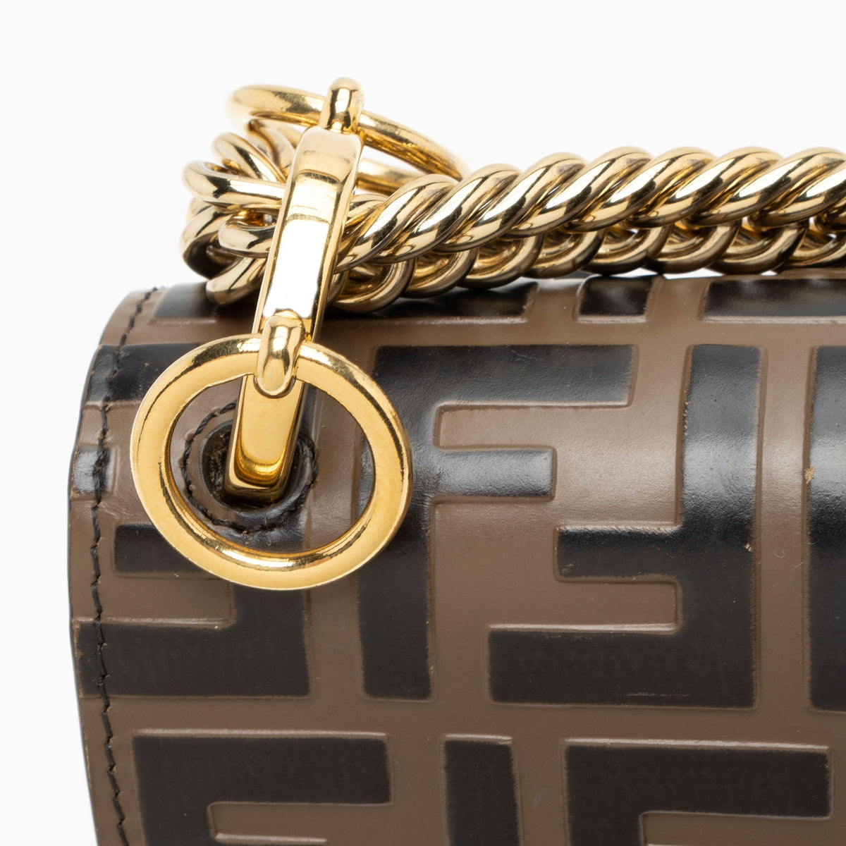 Fendi FF Embossed Calfskin Kan I Small Shoulder Bag - FINAL SALE - Black/Brown