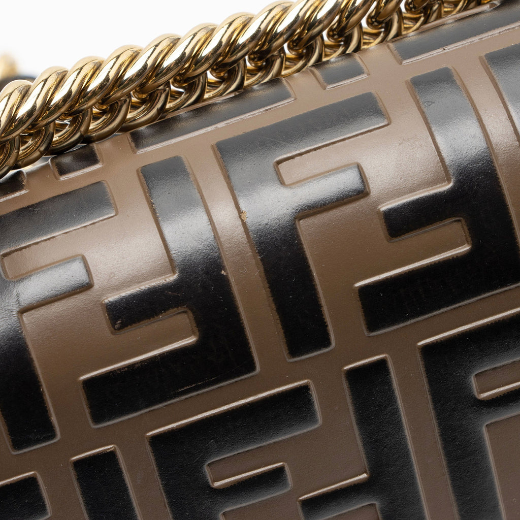 Fendi FF Embossed Calfskin Kan I Small Shoulder Bag - FINAL SALE - Black/Brown