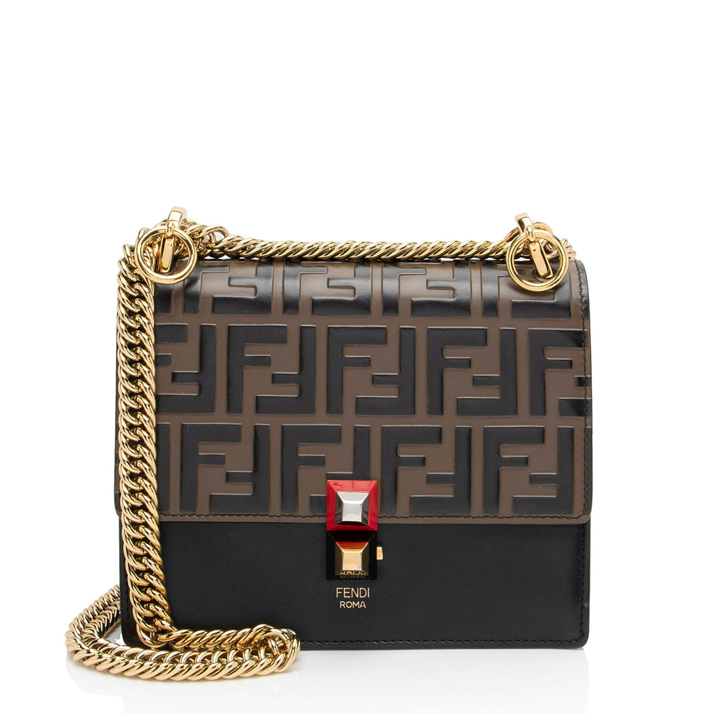 Fendi FF Embossed Calfskin Kan I Small Shoulder Bag - FINAL SALE - Black/Brown