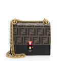 Fendi FF Embossed Calfskin Kan I Small Shoulder Bag - FINAL SALE - Black/Brown
