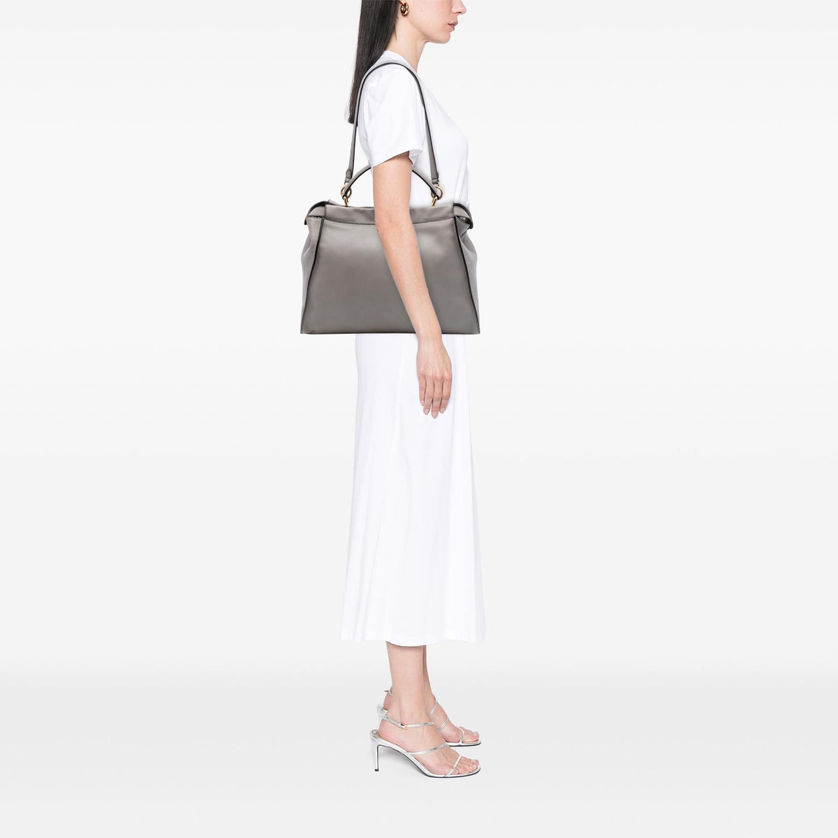 Fendi Large Calfskin Peekaboo Iconic Satchel - Grey