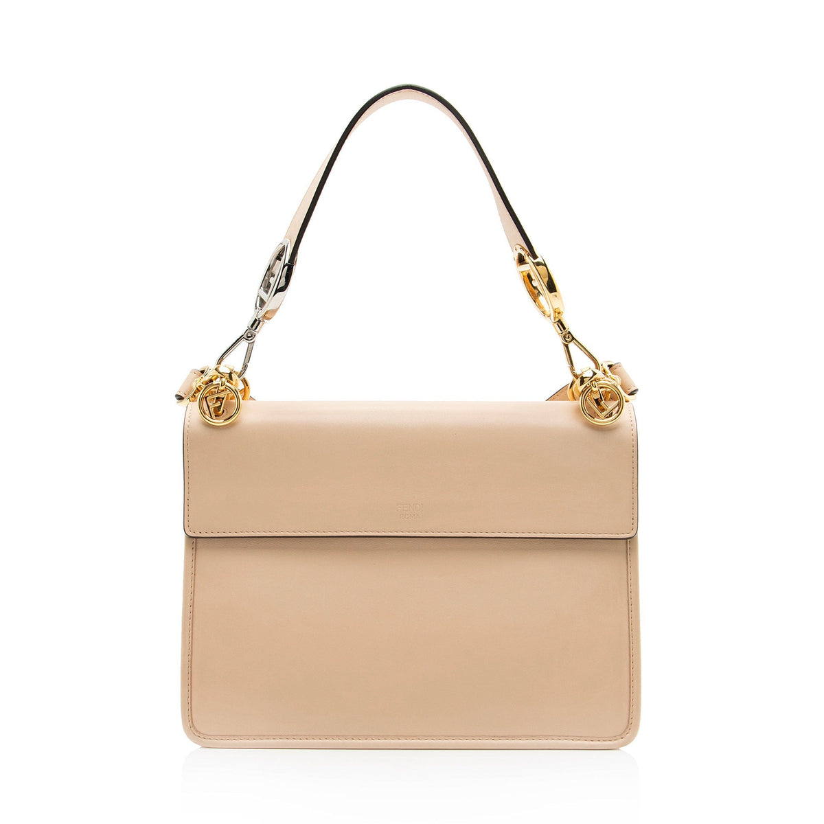 Fendi Leather Kan I F Medium Shoulder Bag - Beige