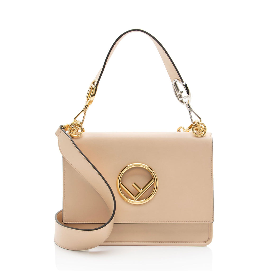 Fendi Leather Kan I F Medium Shoulder Bag - Beige
