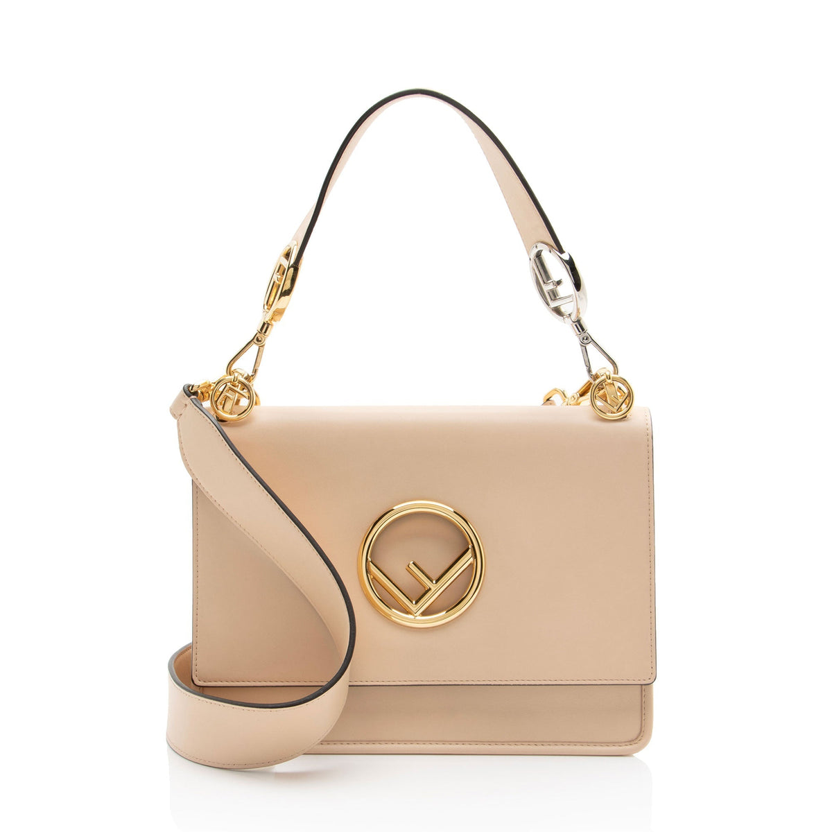 Fendi Leather Kan I F Medium Shoulder Bag - Beige