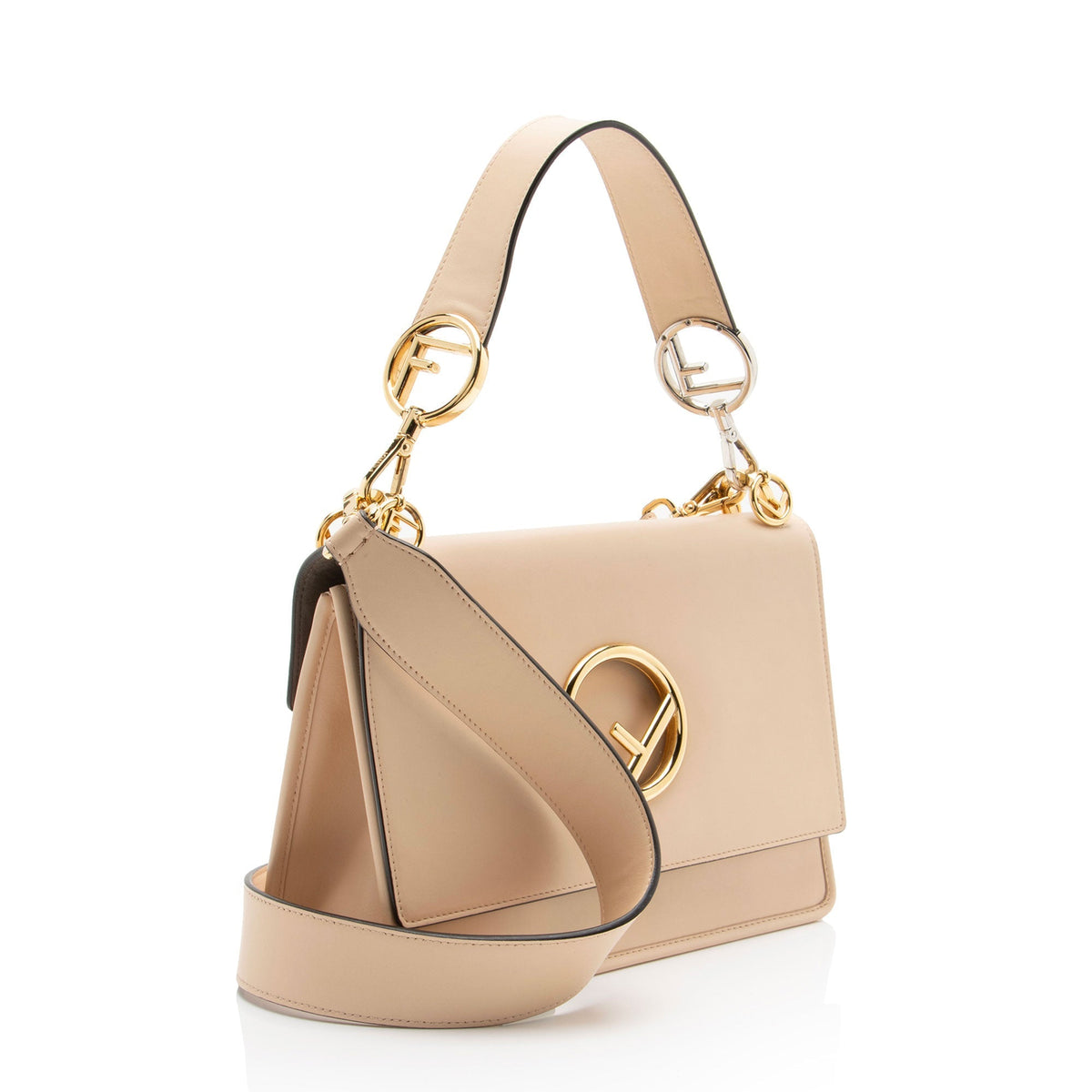 Fendi Leather Kan I F Medium Shoulder Bag - Beige