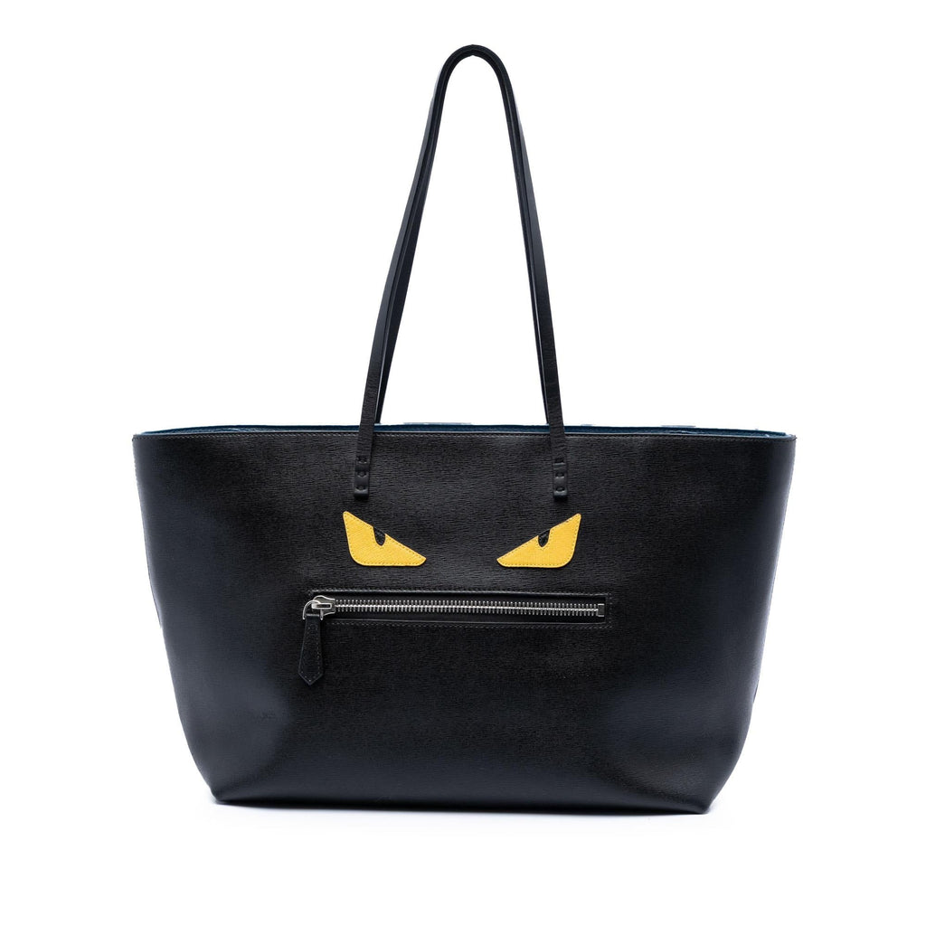 Fendi Leather Monster Roll Tote Bag - Black
