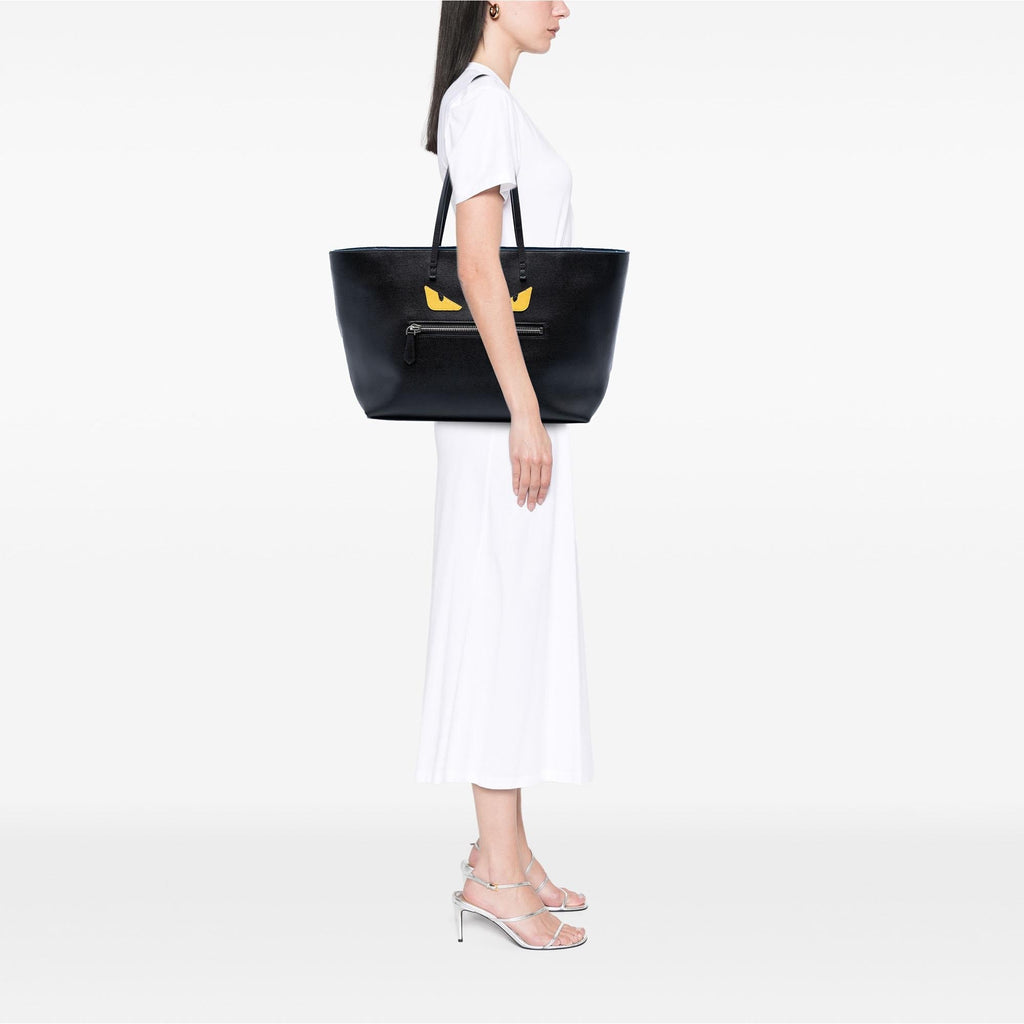Fendi Leather Monster Roll Tote Bag - Black