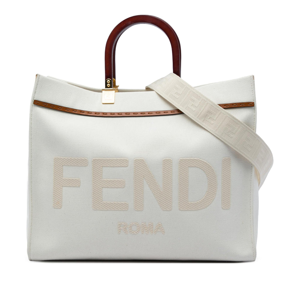 Fendi Medium Canvas Sunshine Shopper Tote Bag - Brown