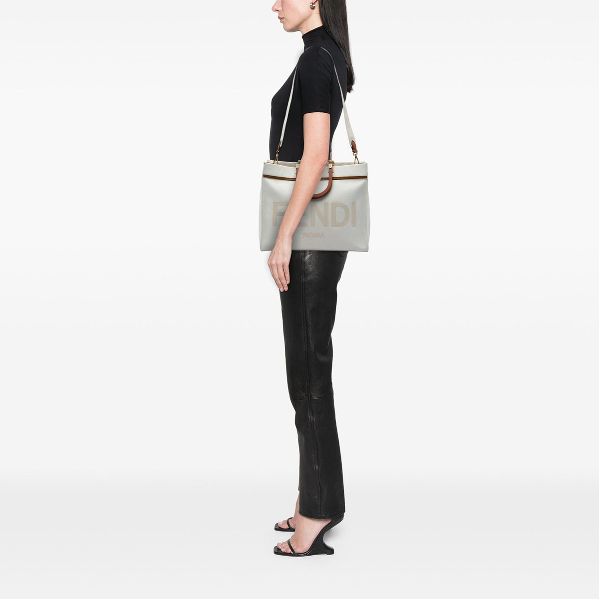 Fendi Medium Canvas Sunshine Shopper Tote Bag - Brown