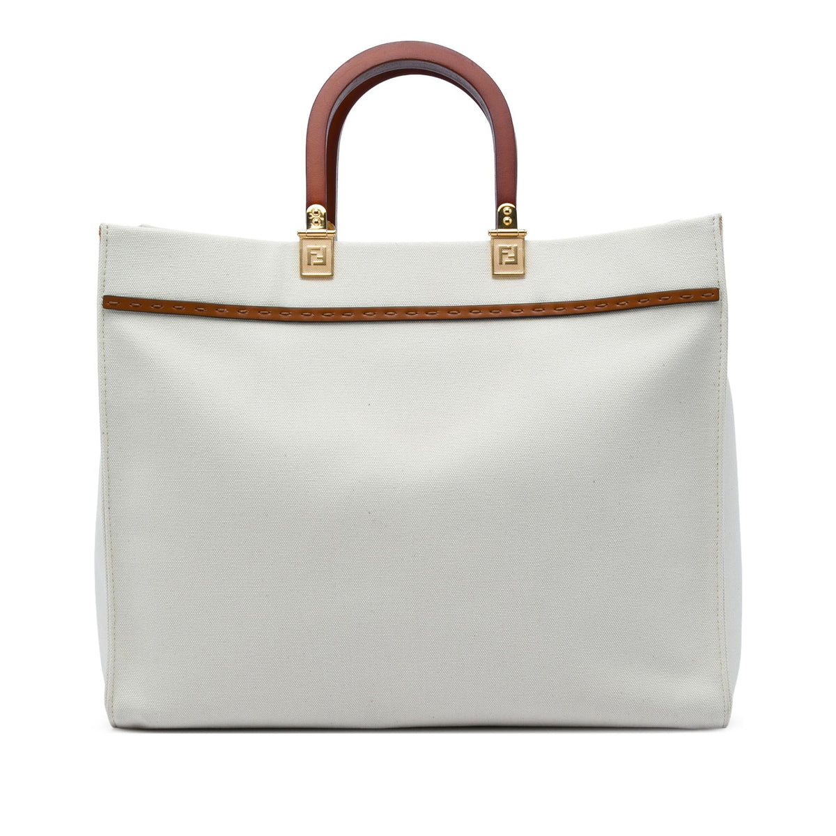 Fendi Medium Canvas Sunshine Shopper Tote Bag - Brown