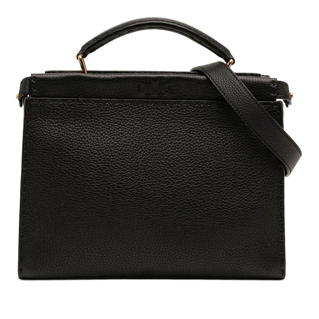 Fendi Mini Calfskin Romano Selleria Peekaboo Iconic Fit Satchel - Black