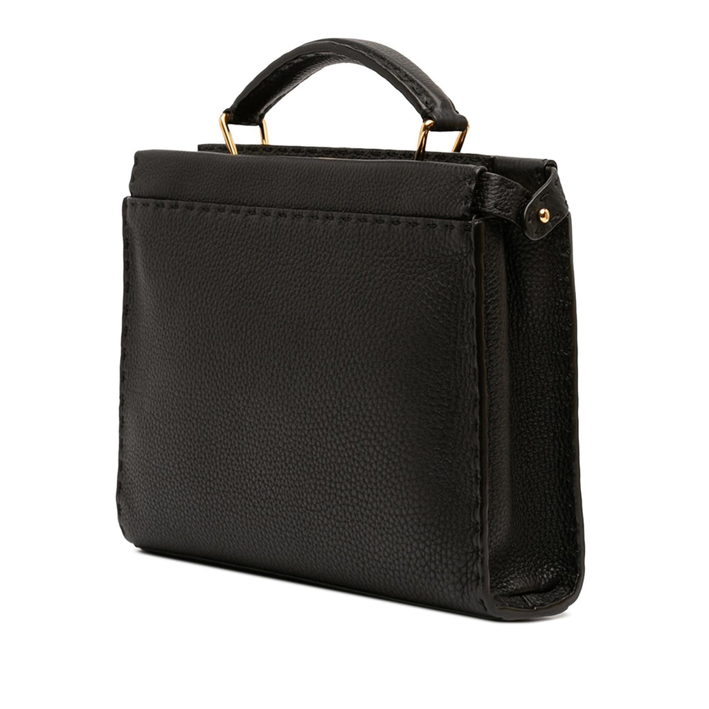 Fendi Mini Calfskin Romano Selleria Peekaboo Iconic Fit Satchel - Black