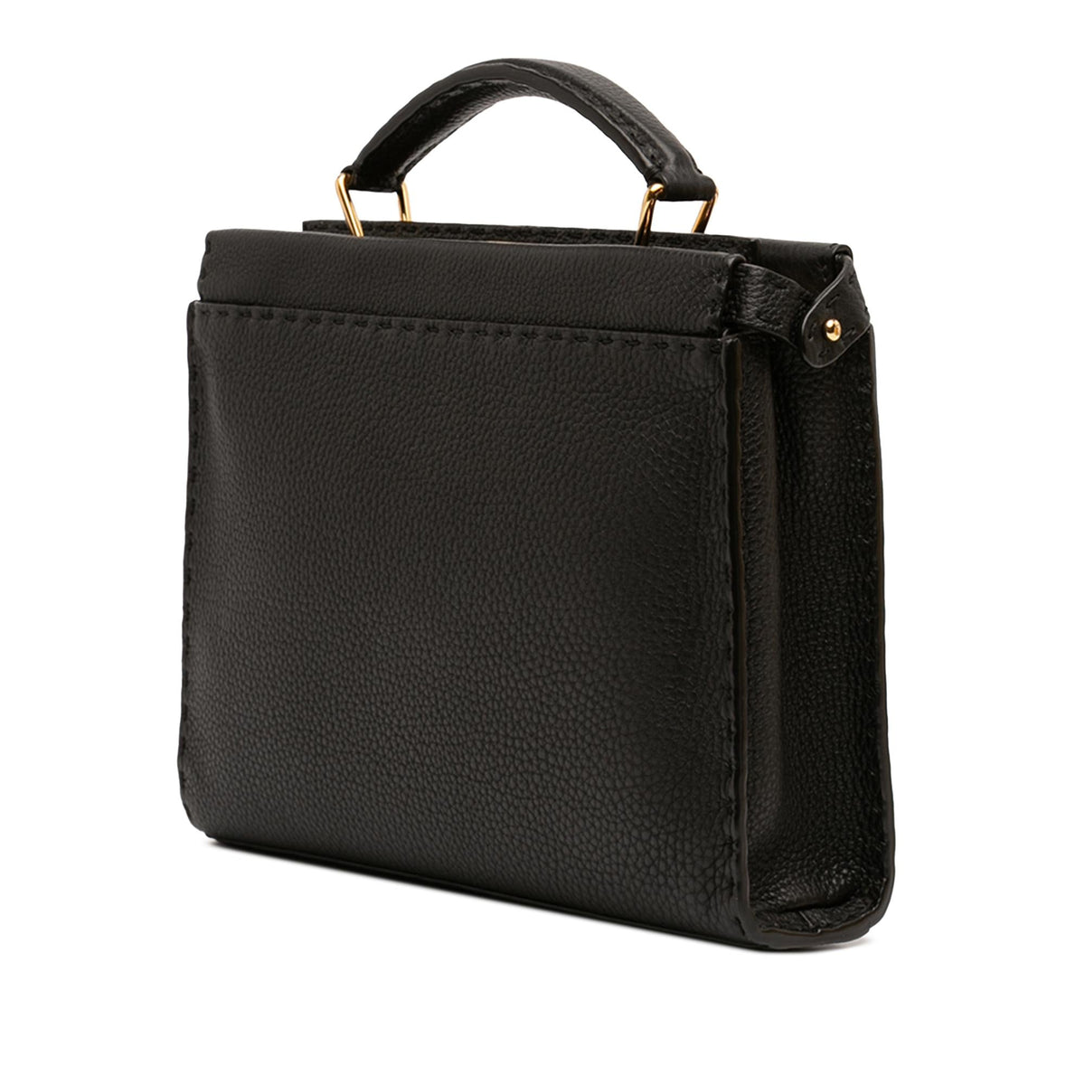 Fendi Mini Calfskin Romano Selleria Peekaboo Iconic Fit Satchel - Black