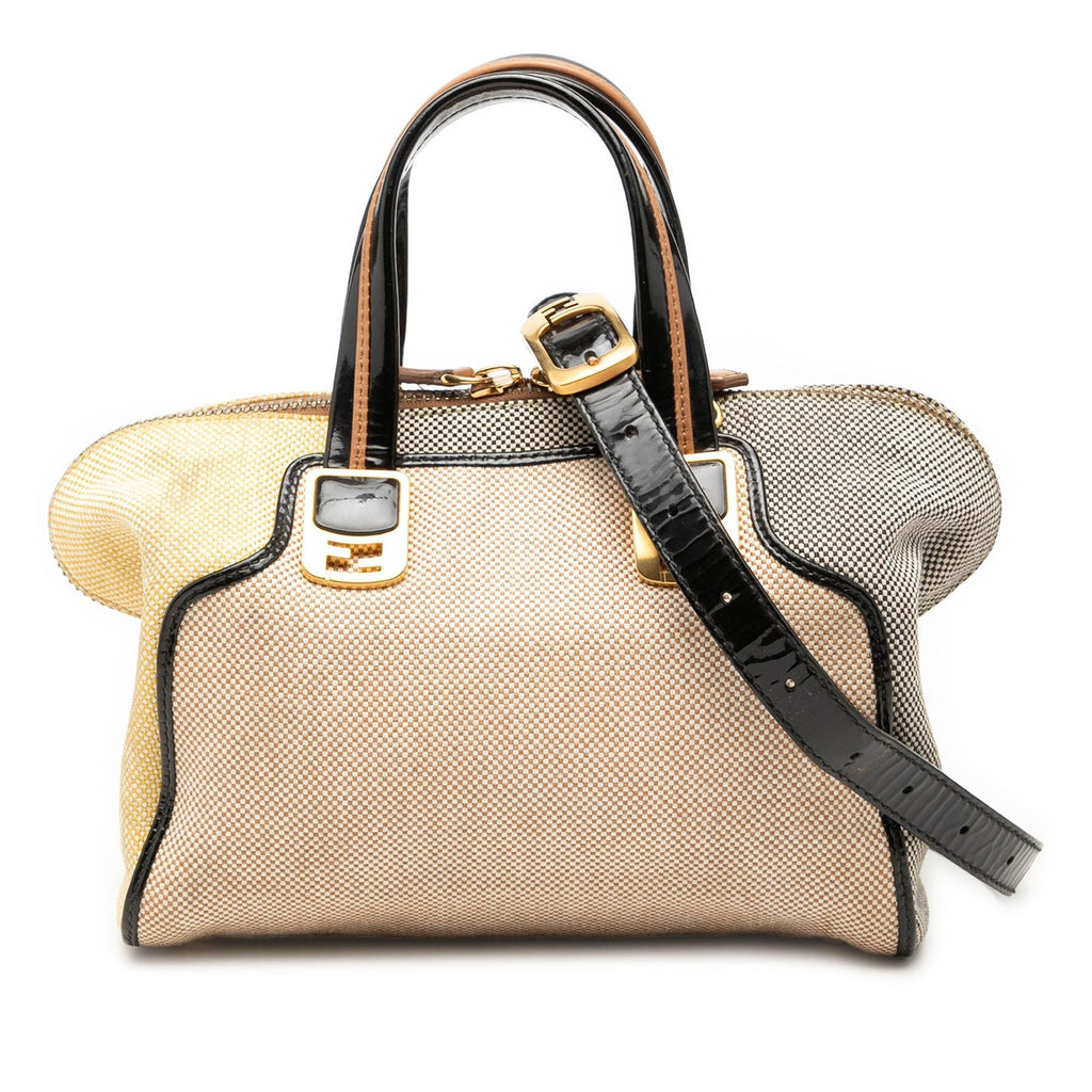 Fendi Mini Canvas Colorblock Chameleon Satchel - Beige