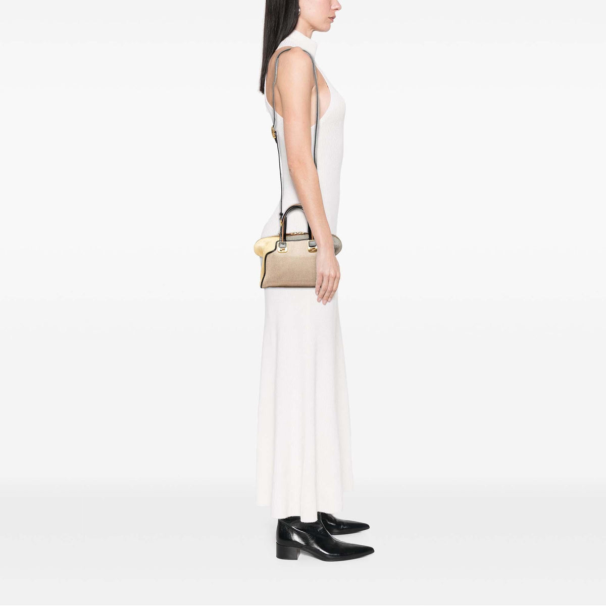 Fendi Mini Canvas Colorblock Chameleon Satchel - Beige
