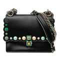 Fendi Mini Scalloped Leather and Acrylic Studs Kan I Crossbody Bag - Black