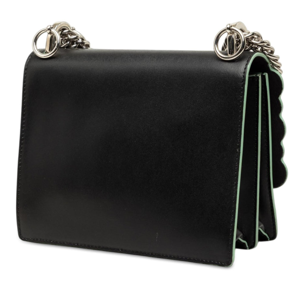 Fendi Mini Scalloped Leather and Acrylic Studs Kan I Crossbody Bag - Black