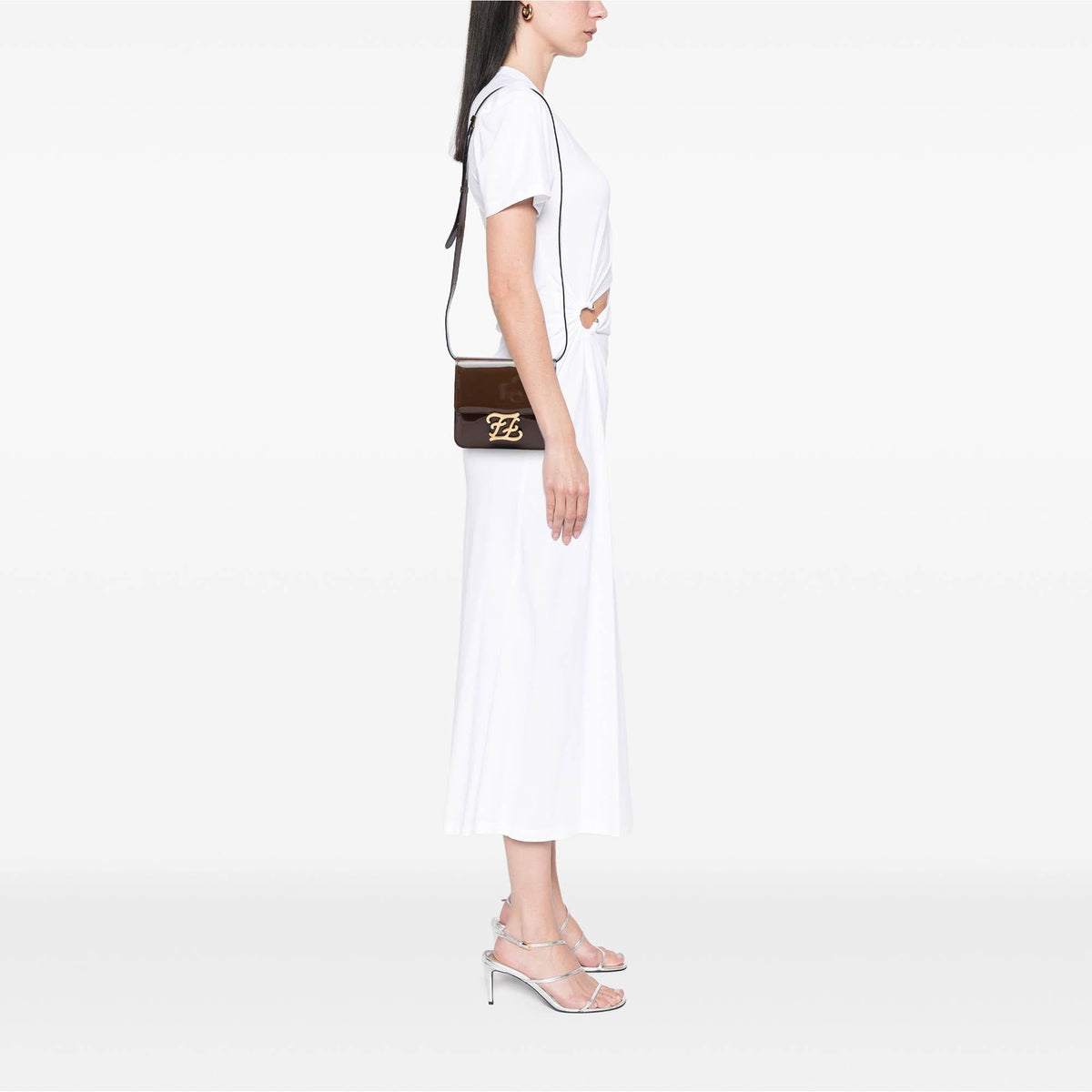 Fendi Patent Karligraphy Crossbody Bag - Brown