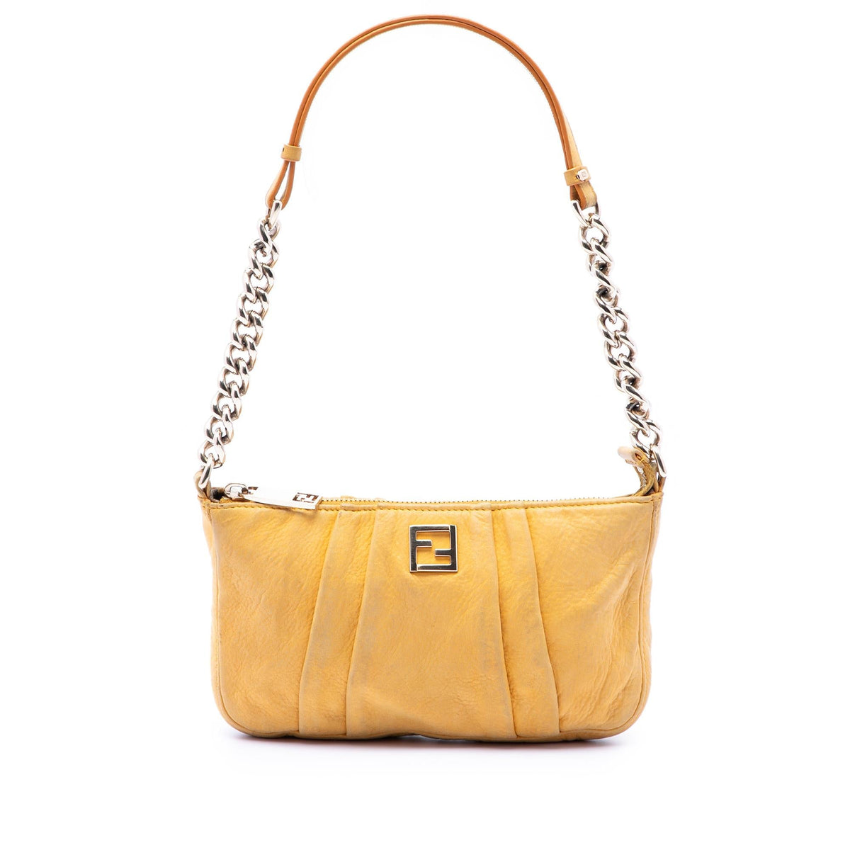 Fendi Pleated Nubuck FF Chain Pochette - Yellow