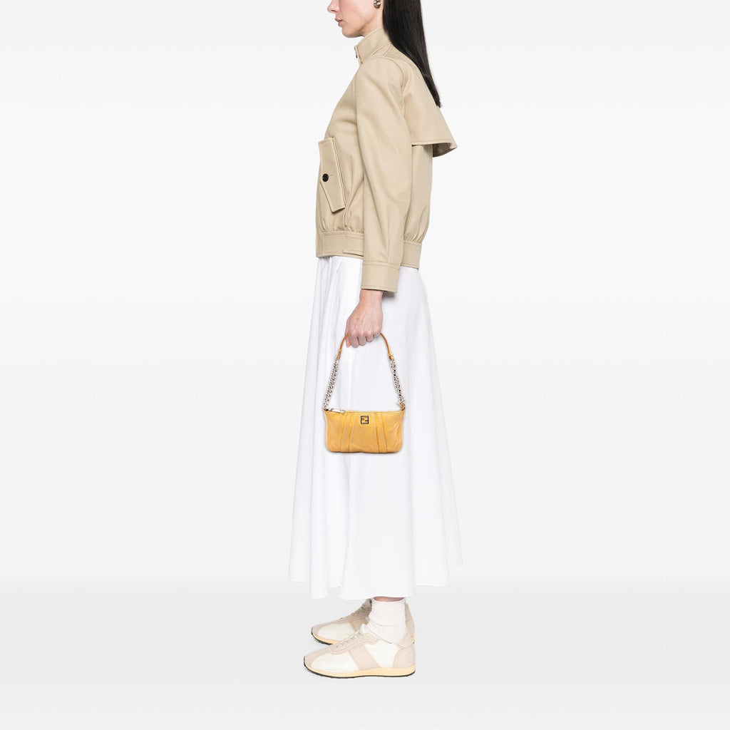 Fendi Pleated Nubuck FF Chain Pochette - Yellow