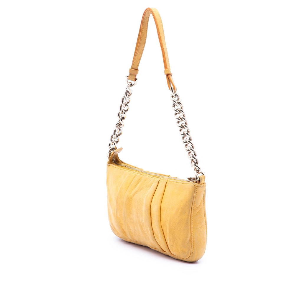 Fendi Pleated Nubuck FF Chain Pochette - Yellow