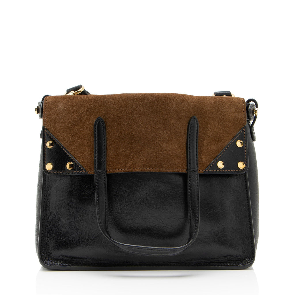 Fendi Suede Glazed Calfskin Grace Flip Tote Bag - Black/Brown