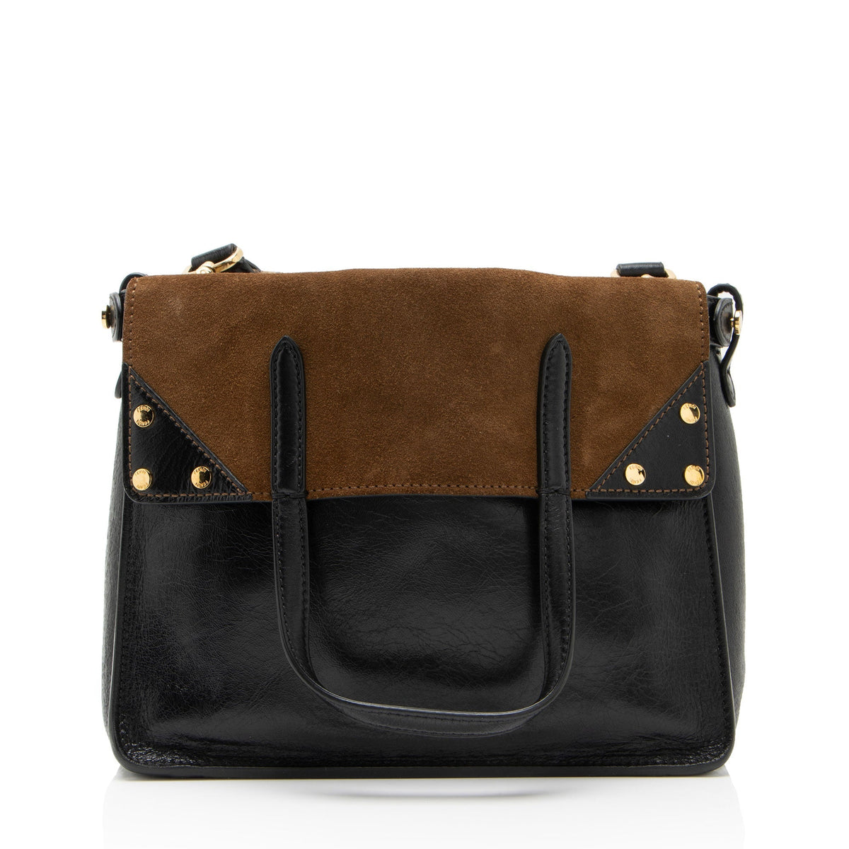 Fendi Suede Glazed Calfskin Grace Flip Tote Bag - Black/Brown