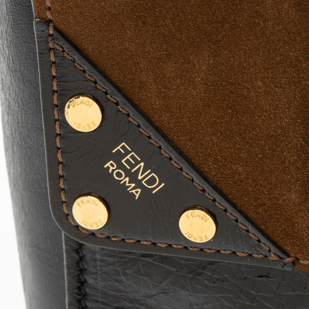 Fendi Suede Glazed Calfskin Grace Flip Tote Bag - Black/Brown