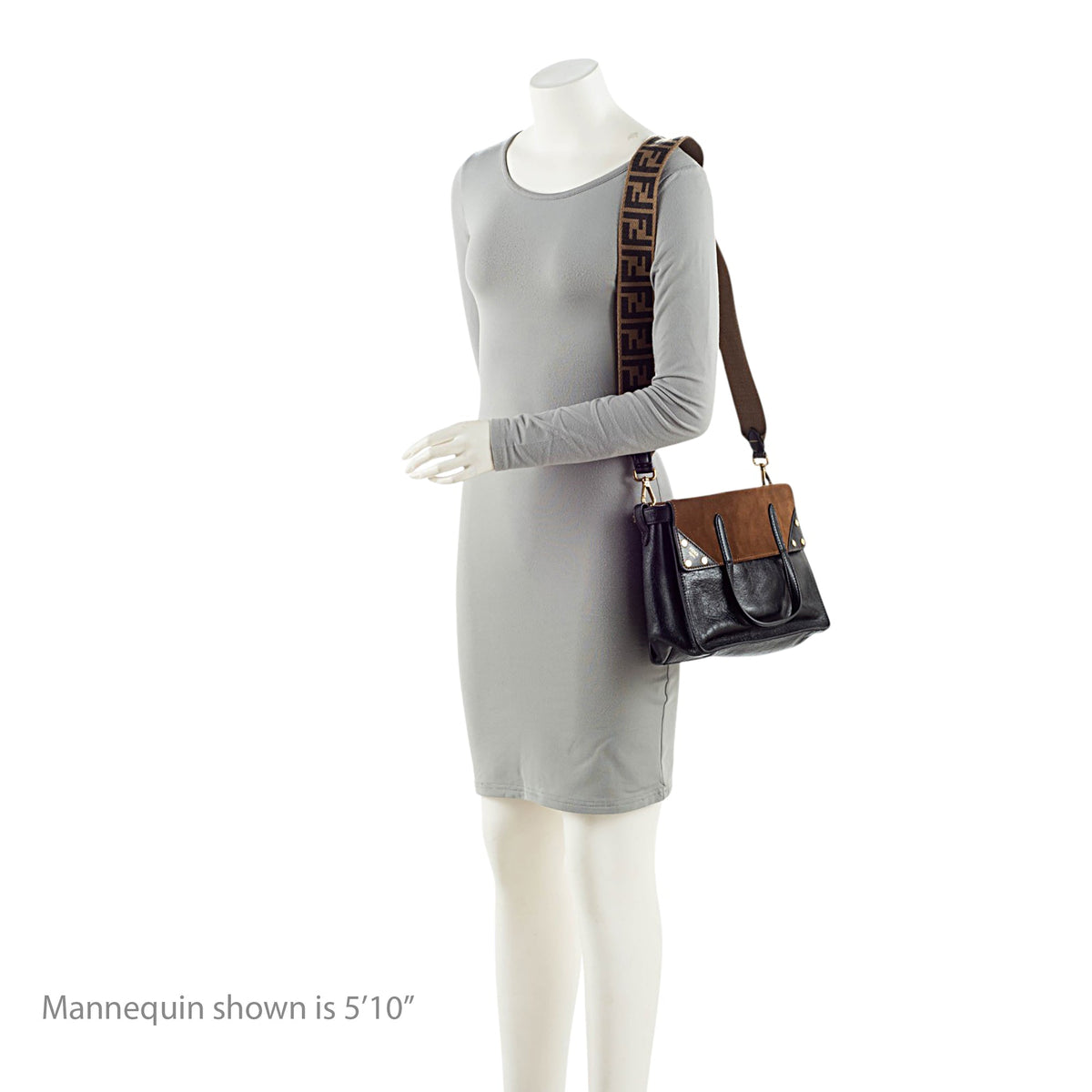 Fendi Suede Glazed Calfskin Grace Flip Tote Bag - Black/Brown