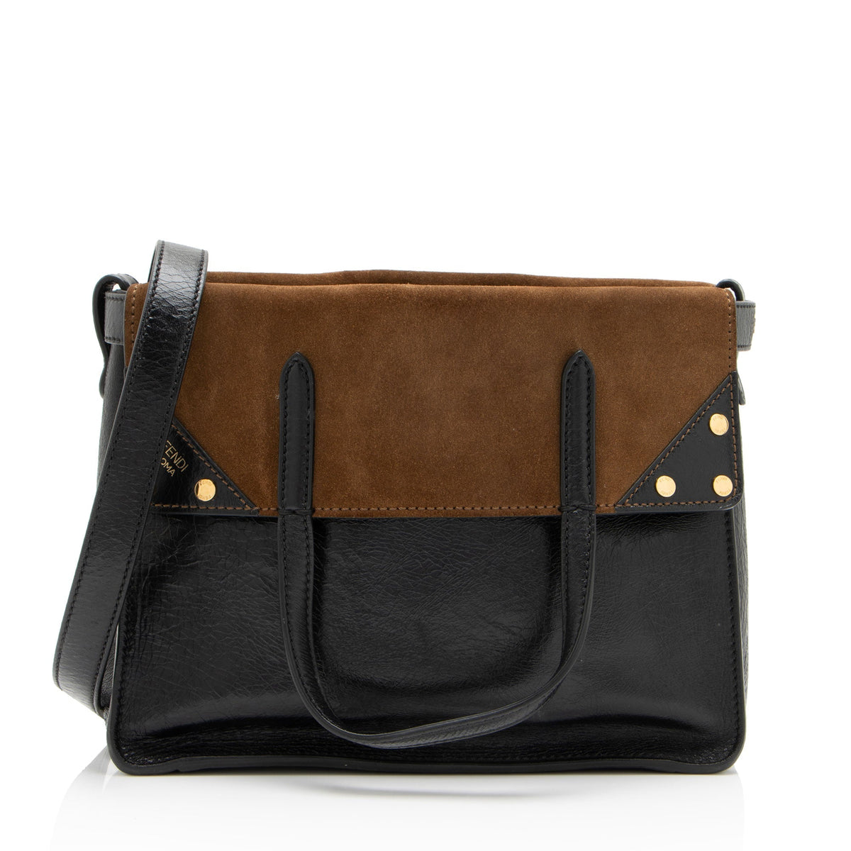 Fendi Suede Glazed Calfskin Grace Flip Tote Bag - Black/Brown
