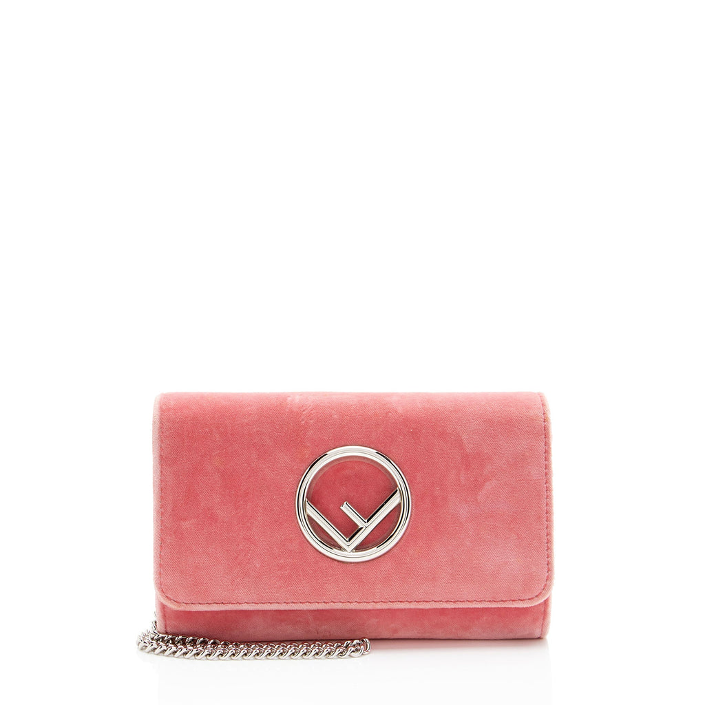 Fendi Velvet Kan I F Wallet on Chain - Pink