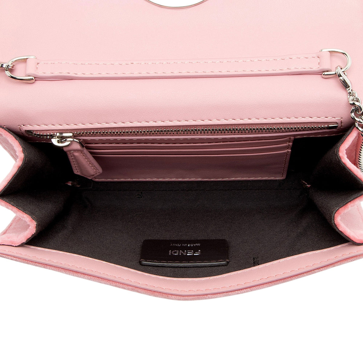 Fendi Velvet Kan I F Wallet on Chain - Pink