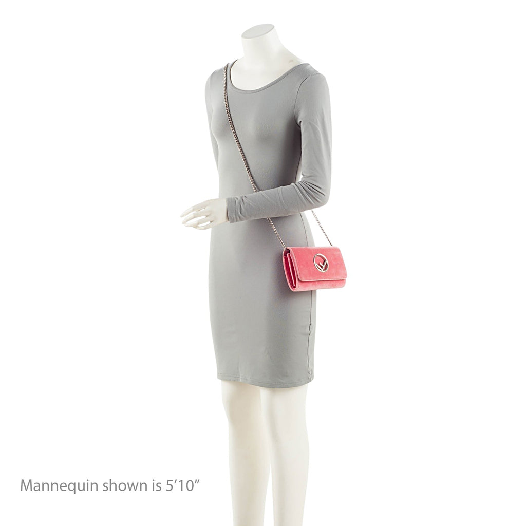 Fendi Velvet Kan I F Wallet on Chain - Pink
