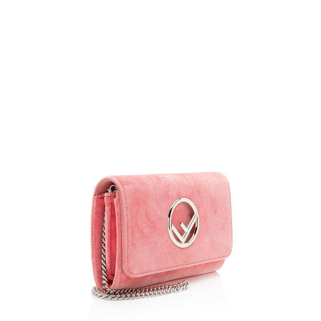Fendi Velvet Kan I F Wallet on Chain - Pink