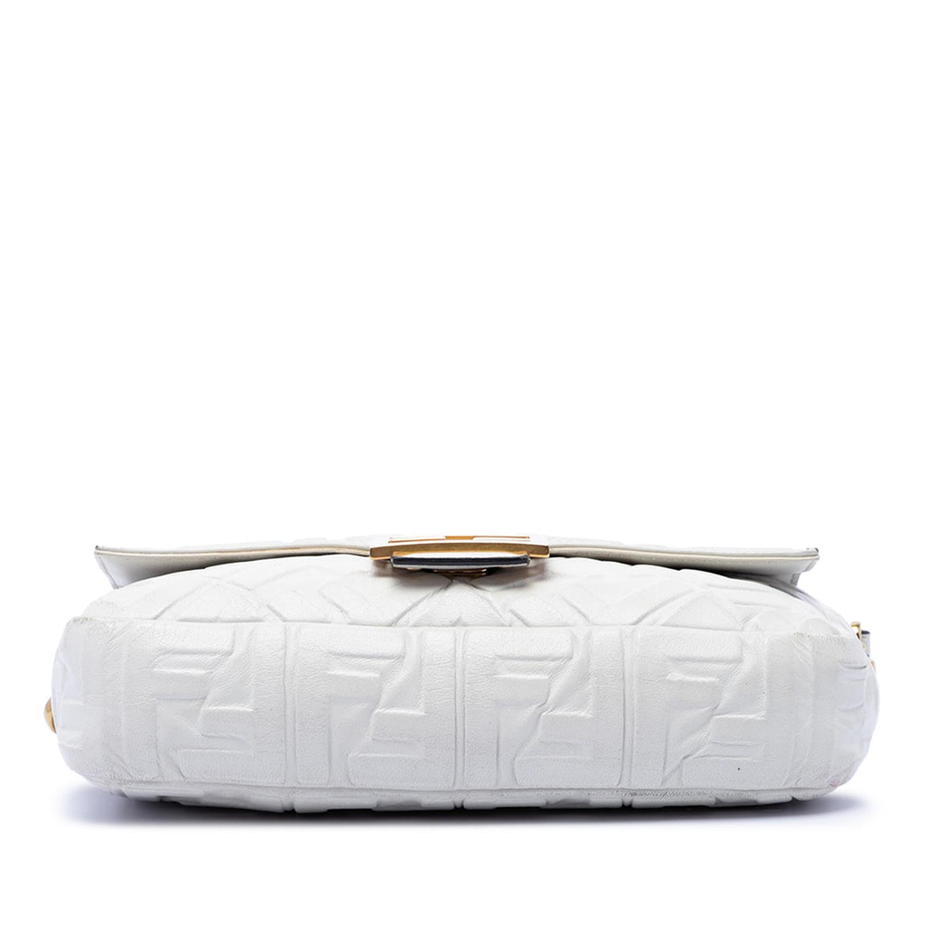 Fendi Zucca Embossed Leather Baguette Satchel - White