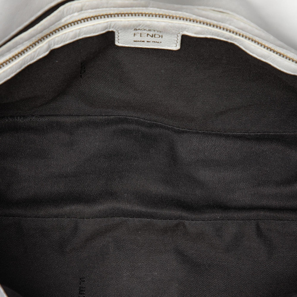 Fendi Zucca Embossed Leather Baguette Satchel - White