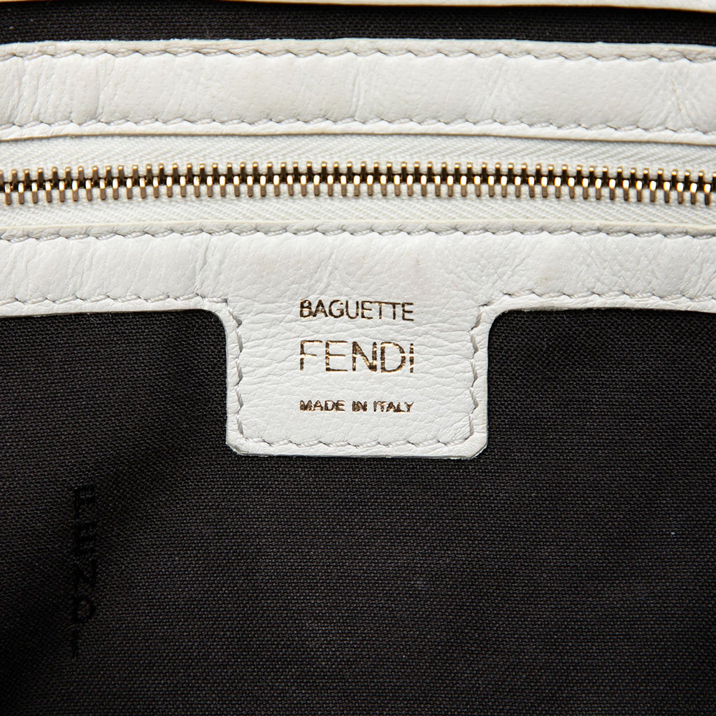 Fendi Zucca Embossed Leather Baguette Satchel - White