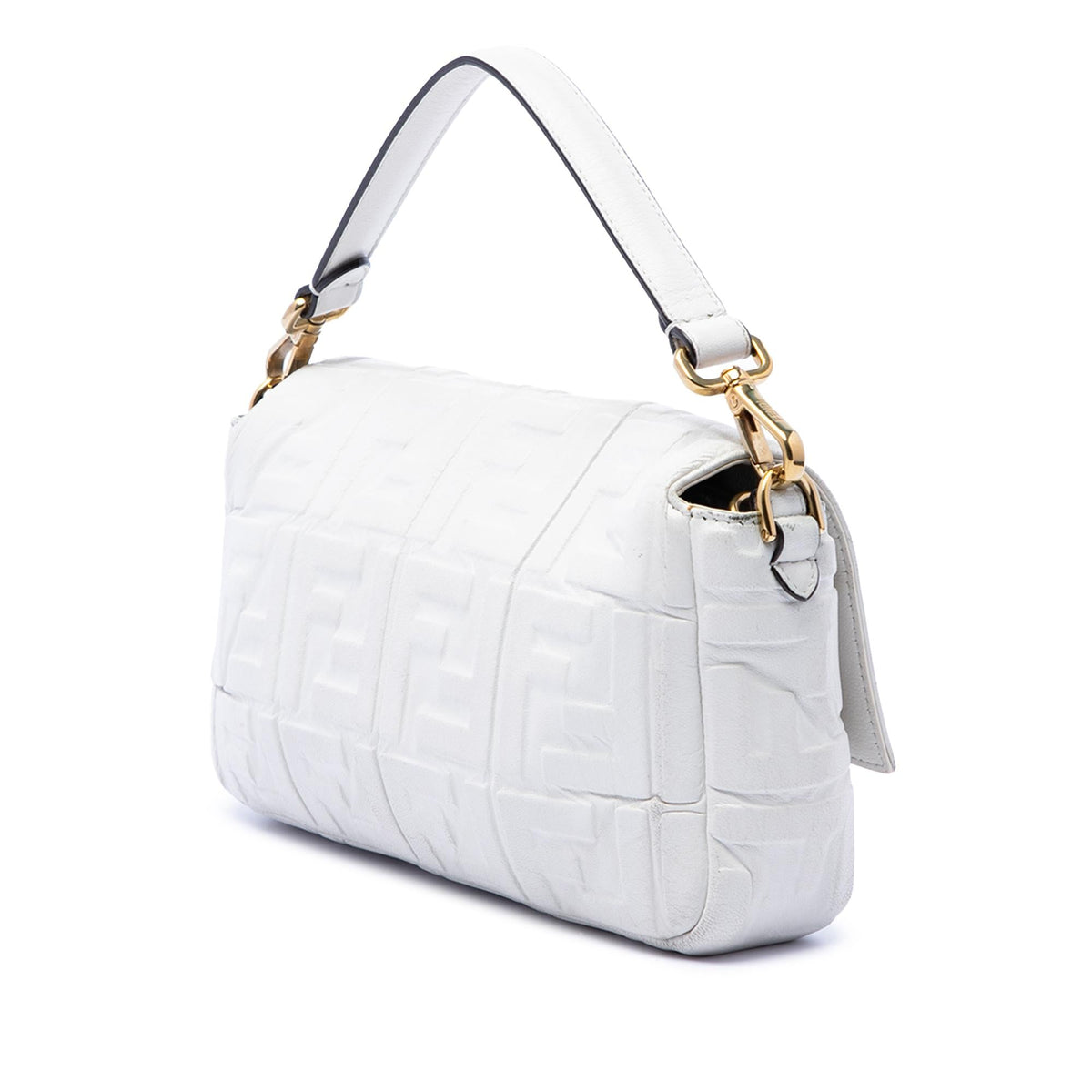Fendi Zucca Embossed Leather Baguette Satchel - White